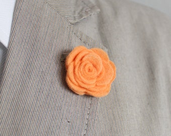 Mens Wool Lapel Pin / Boutonniere / apricot