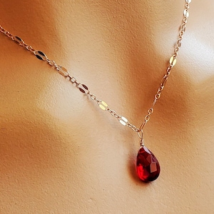 Ruby Necklace, Dainty Red Ruby Teardrop Necklace, Ruby Gemstone Necklace, 14k Gold, Sterling Silver, July Birthstone, Birthday Gift