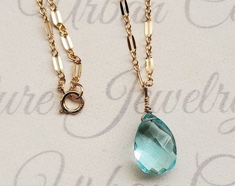 Genuine Blue Topaz Necklace, Dainty Necklace, November Birthstone Jewelry, Genuine Blue Topaz Gemstone Jewelry, Sterling Silver, 14k Gold