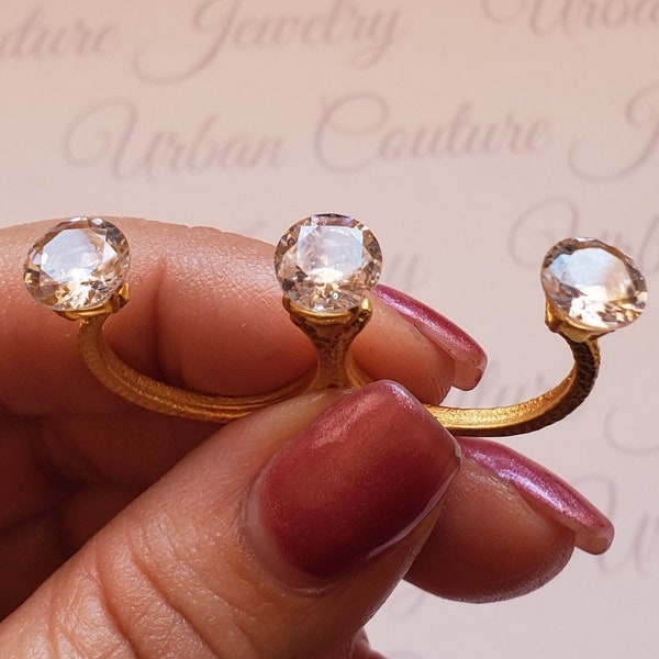 Large Diamond Ring, 2 Finger Ring, Cubic Zirconia Statement Ring, Three Finger Ring, Two Finger Ring, Multi Finger Diamond Ring