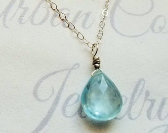 Genuine Aquamarine Necklace, Small Blue Gemstone Jewelry, March Birthstone, Dainty Pendant, Sterling Silver Jewelry, Gold Necklace