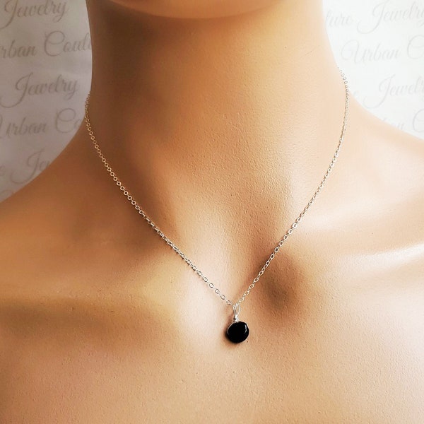 Tiny Black Tourmaline Necklace, Small Dainty Raw Genuine Gemstone Jewelry, 14k Gold, Sterling Silver, 14k Rose Gold, Womens Jewelry