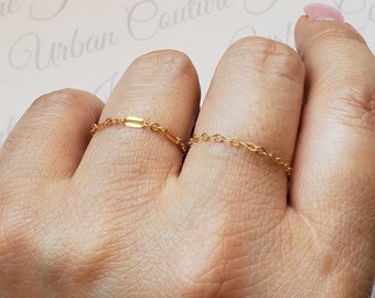 14k Gold Chain Ring, Simple Delicate Tiny Dainty Ring, Thin Stack Ring, Trendy Jewelry, Tiny Gold Filled Chain Jewelry