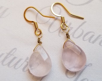 Rose Quartz Earrings, Pink Rose Quartz Gemstone Earrings, Dangle Earrings, Hypoallergenic Earrings, Birthday Gift, January Birthstone