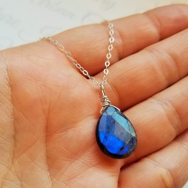 Blue Flashy Labradorite Sterling Silver Pendant Jewelry, Unique OOAK Jewelry, One of a Kind Jewelry, Unique Gift, Birthday Gift