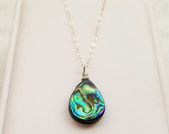 Abalone necklace, shell jewelry, Stainless Steel Jewelry, Hypoallergenic Jewelry