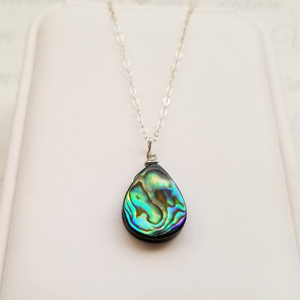 Large Sterling Silver Abalone Necklace, Silver Jewelry, Green Blue Abalone Sea Shell Jewelry, Boho Jewelry, Mothers Day Gift