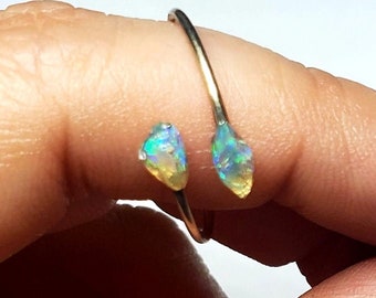Raw Opal Ring, Dainty Non Tarnish Hypoallergenic Fine Silver or 14k Gold Opal Jewelry, Tiny Gemstone Rings, Opal Gemstone Coil Ring