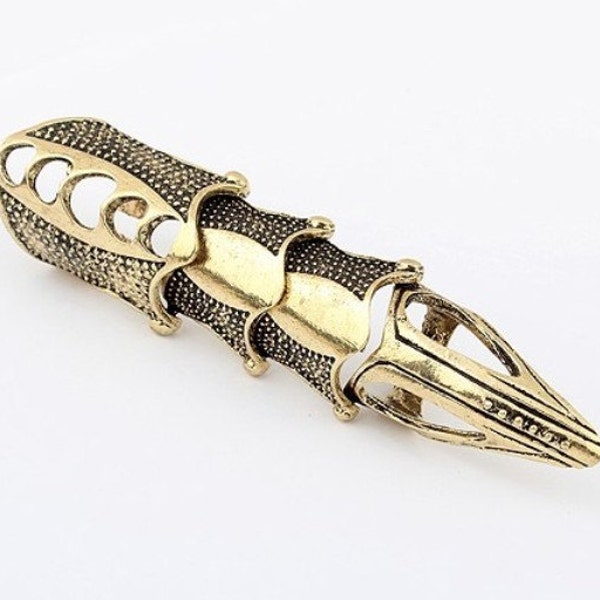 Bronze Gold Steam Punk Goth Long Sharp Finger Armour Statement Ring Claw