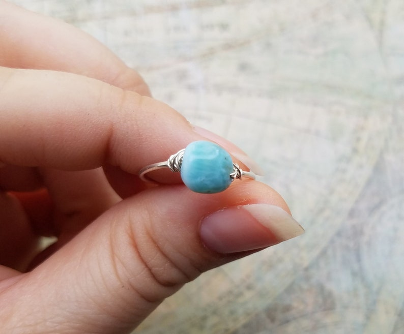 Birthday Gift Genuine Caribbean Larimar Ring Anniversary Gift Minimalist Jewelry Dainty Ring Small Ring Dainty Silver Ring