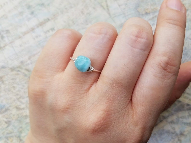 Birthday Gift Genuine Caribbean Larimar Ring Anniversary Gift Minimalist Jewelry Dainty Ring Small Ring Dainty Silver Ring