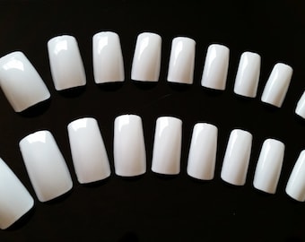 20 White Nails - Press on Nails - Glue on Nails - White Goth Nails - Medium Long Nails