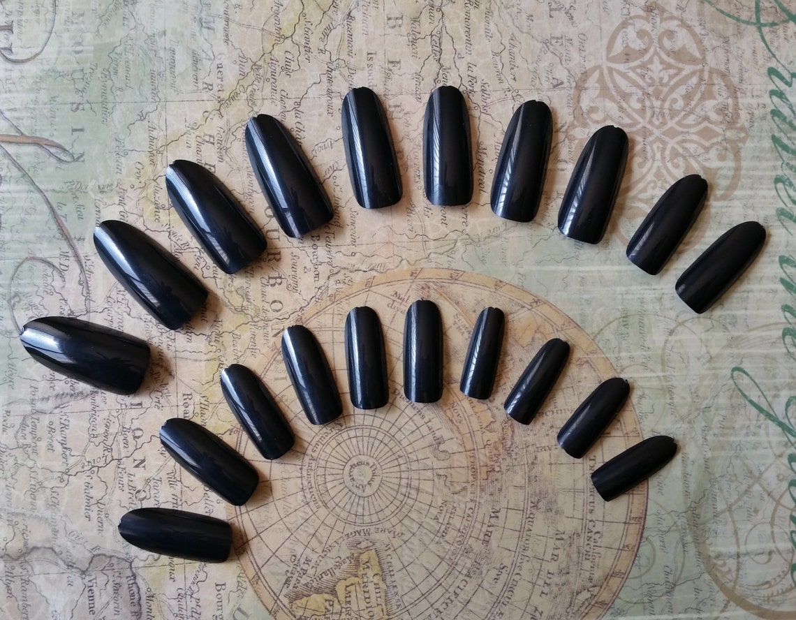 Black Press on Nails Fake Black Nails Glue on Nails | Etsy