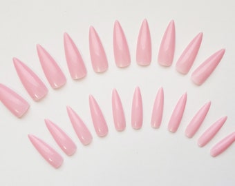 Pink Stiletto Nails, DIY Stiletto Nails, Glue on Nails, Pointy Nails, Sharp Nails, Nail Claws, Vampire Nails, Light Pink Nails, Pink Claws