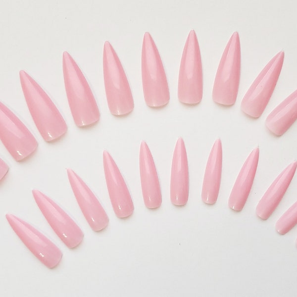 Pink Stiletto Nails, DIY Stiletto Nails, Glue on Nails, Pointy Nails, Sharp Nails, Nail Claws, Vampire Nails, Light Pink Nails, Pink Claws