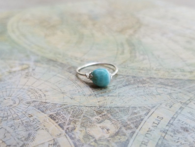 Birthday Gift Genuine Caribbean Larimar Ring Anniversary Gift Minimalist Jewelry Dainty Ring Small Ring Dainty Silver Ring