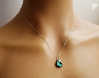 Small Sterling Silver Abalone Necklace, Dainty Silver Jewelry, Green Blue Abalone Sea Shell Jewelry, Boho Jewelry, Mothers Day Gift