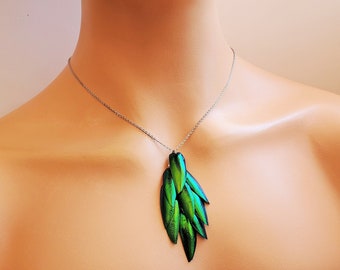 Beetle Wing Necklace, Green Holographic Wing Necklace, Large Iridescent Statement Jewelry, Beetle Statement Necklace, Beetle Wing Jewelry