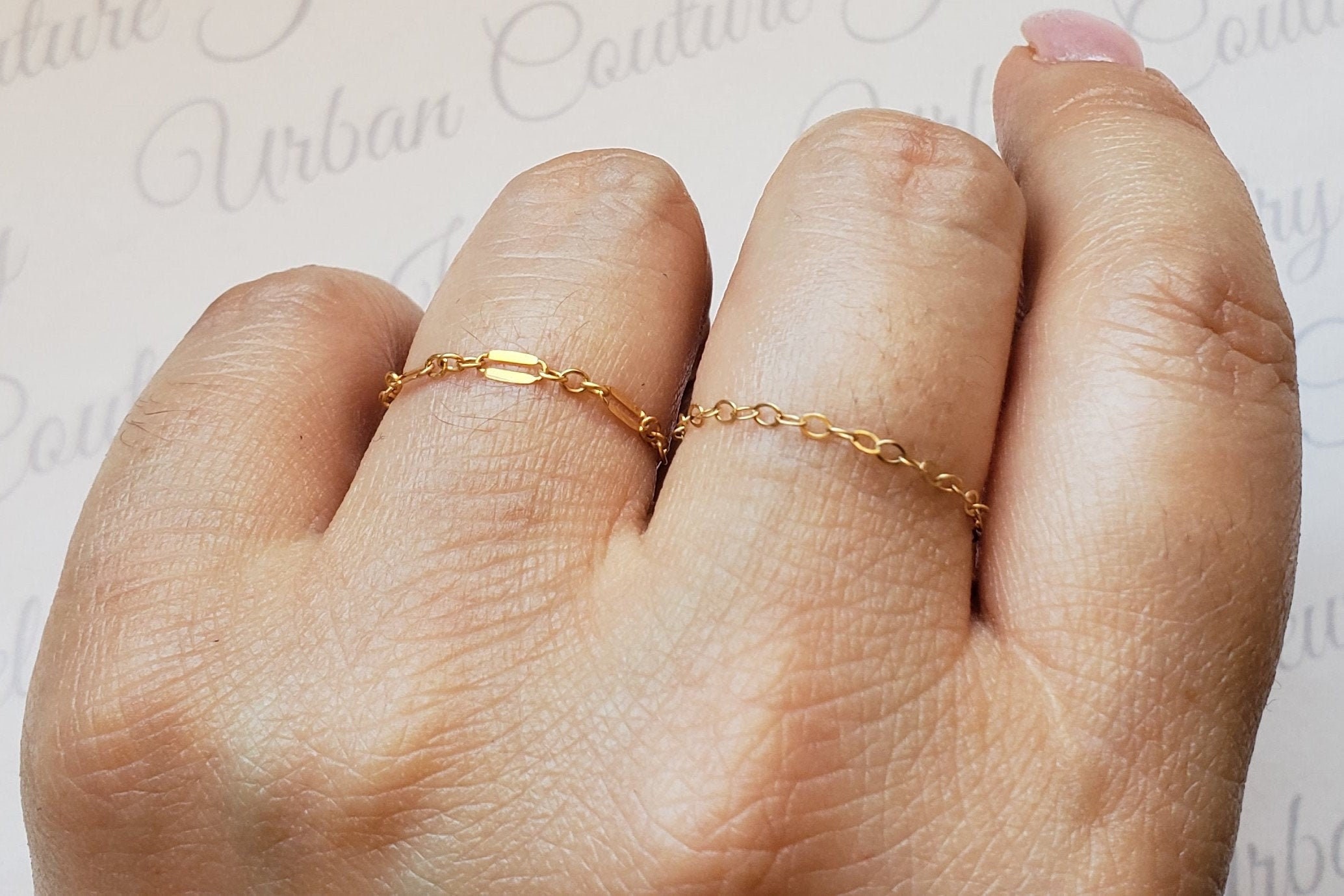 14k Gold Chain Ring Simple Delicate Tiny Dainty Ring Thin Etsy