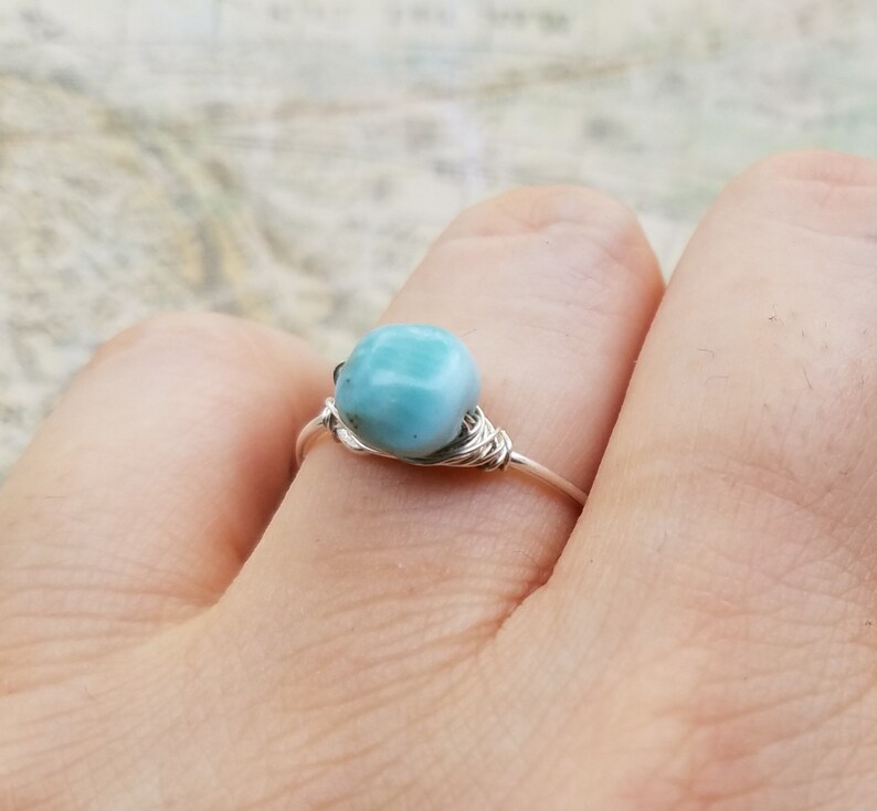 Birthday Gift Genuine Caribbean Larimar Ring Anniversary Gift Minimalist Jewelry Dainty Ring Small Ring Dainty Silver Ring
