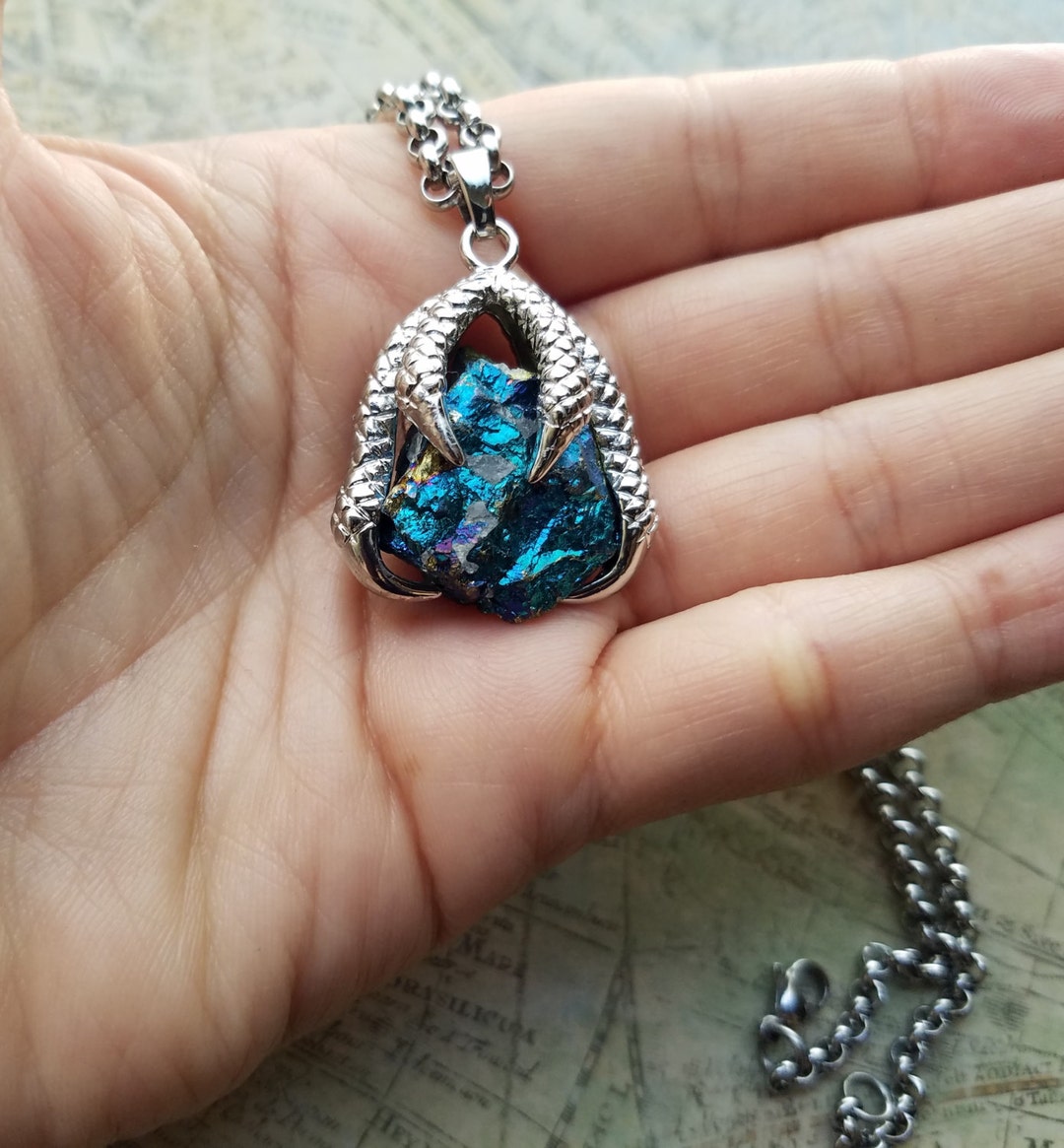 Dragon Necklace Mens Dragon Jewelry Goth Jewelry Raw Stone Etsy