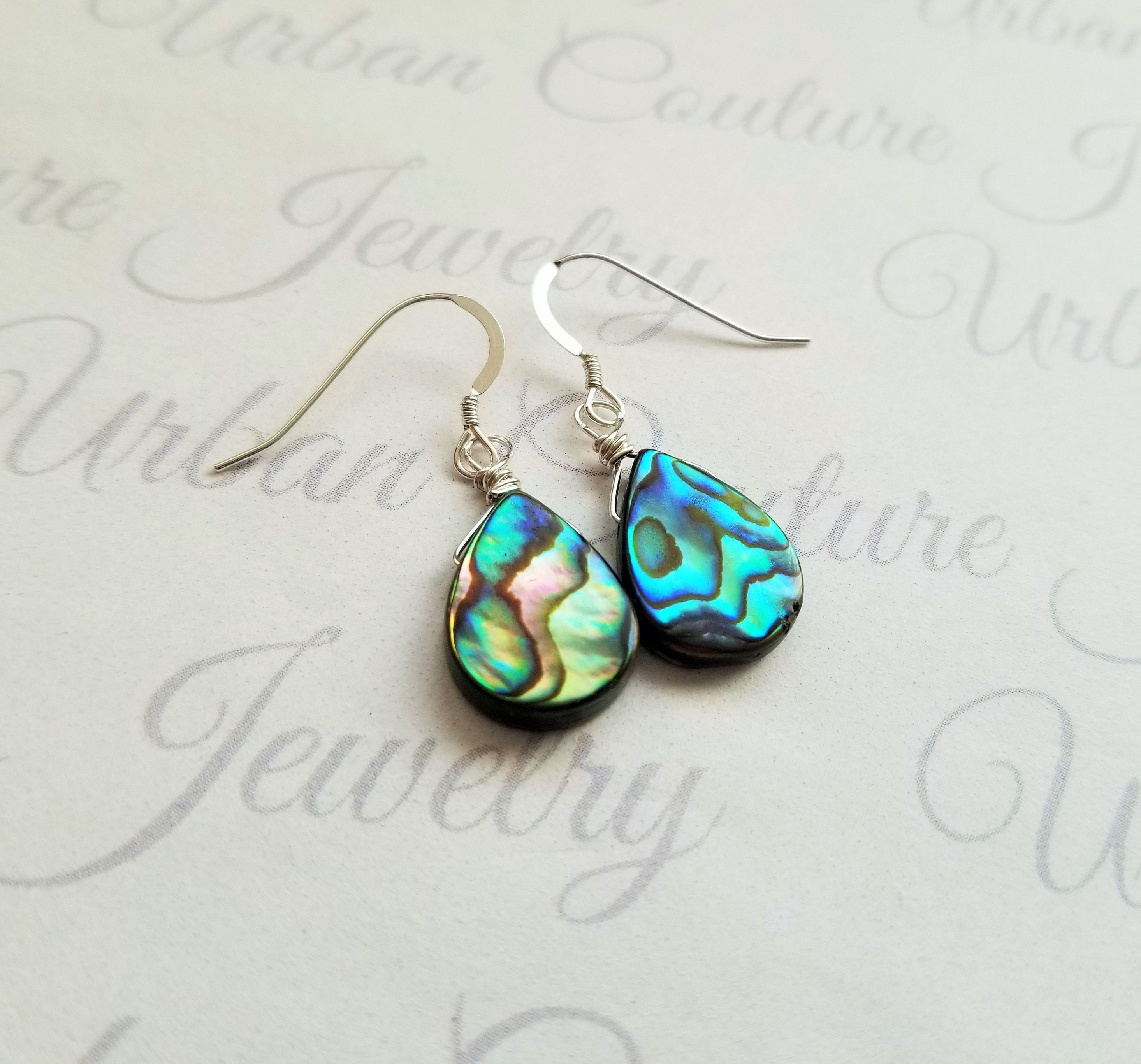 Large Blue PAUA ABALONE SHELL & 925 Sterling Silver Earrings Jewelry Large Blue PAUA ABALONE SHELL & 925 Sterling Silver Earrings Jewelry