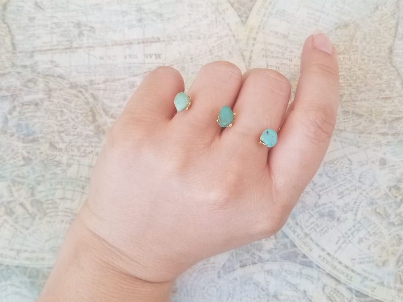 Turquoise Statement Ring 2 Finger Ring 3 Finger Ring Double Etsy