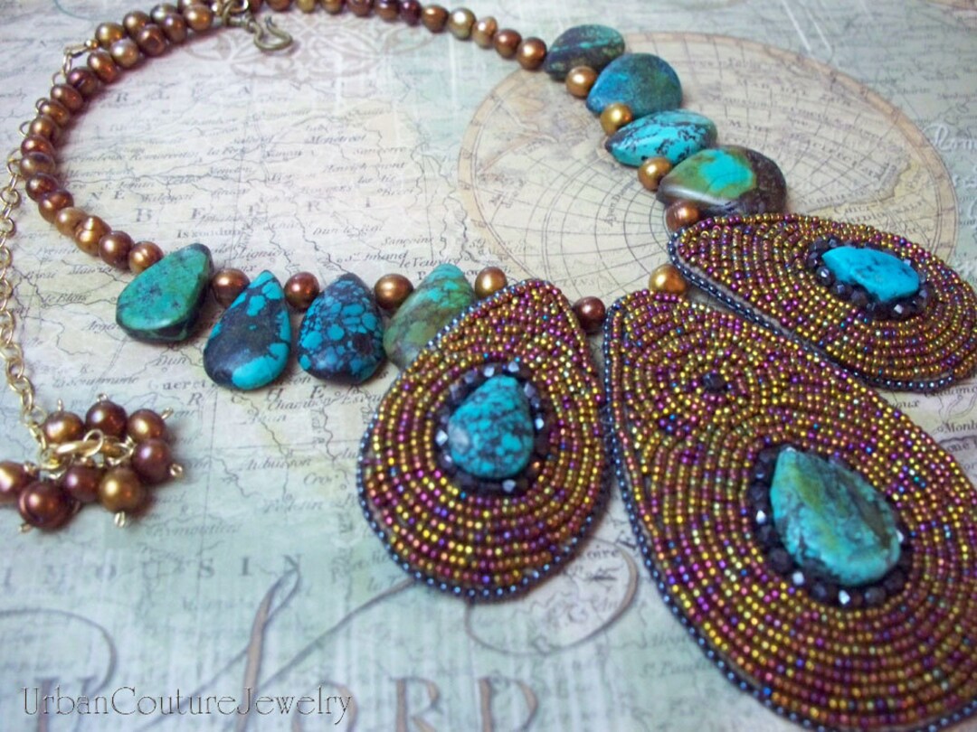 Embroidered Necklace Bead Embroidered Statement Necklace - Etsy