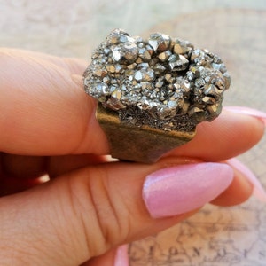 On Sale, Pyrite Ring, Womens Large Chunky Brass Statement Ring, Ladies Cocktail Rings, Hand Made Rings, One of a kind rings