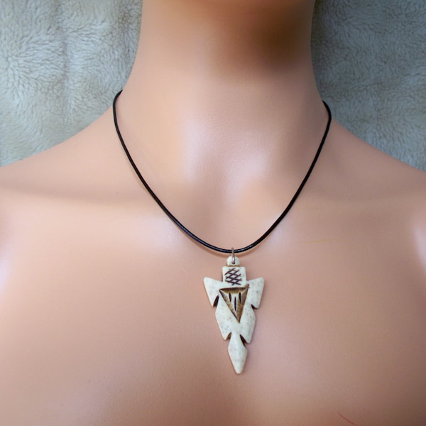 Arrowhead Necklace, Carved Bone Necklace, Men's Jewelry, Mens Jewelry, Mens Necklace, Men's Necklace, Tribal Necklace, Leather Necklace