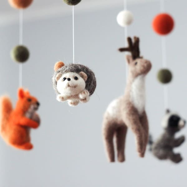 Needle Felt Animals Crib Mobile Bebe: Forest Animals Nursery Decor