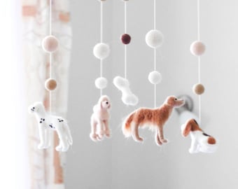 Custom Dog Baby Mobile Felt Neutral Crib Mobile Nursery Mobile Bebe Cot Mobile Baby Newborn Baby Shower Gift