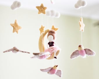 Baby Mobile Girl, Crib Mobile Girl, Moon Stars Mobile, Princess Mobile, Baby Girl Mobile, Baby Girl Nursery Mobile