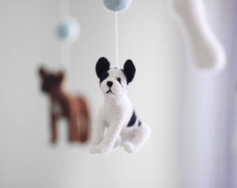 Custom Dogs Baby Mobile French Bulldog Crib Mobile Dog Nursery Decor Baby Shower Gift Cot Mobile Needle Felted Dog Mobile Baby