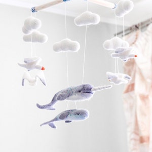 Whale mobile, Cloud mobile, Mobile bebe, Baby blue mobile, Nordic nursery decor, Nautical mobile, Nautical baby shower gift Without hanger
