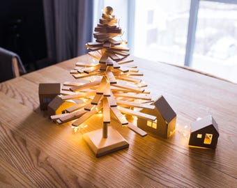 Handcrafted Minimalist Wooden Xmas Tree for Tabletop Decor, Wood Winter Decorations For Table