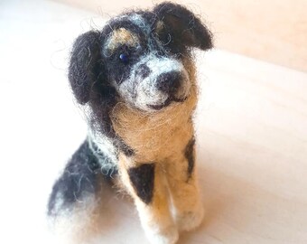 Needle Felted Australian Shepherd Ornament: Custom Mini Aussi Dog Figurine Made Of Wool