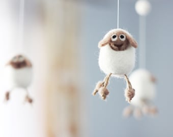 Needle Felted Sheep Baby Mobile, Nursery Decor, Baby Shower Gift