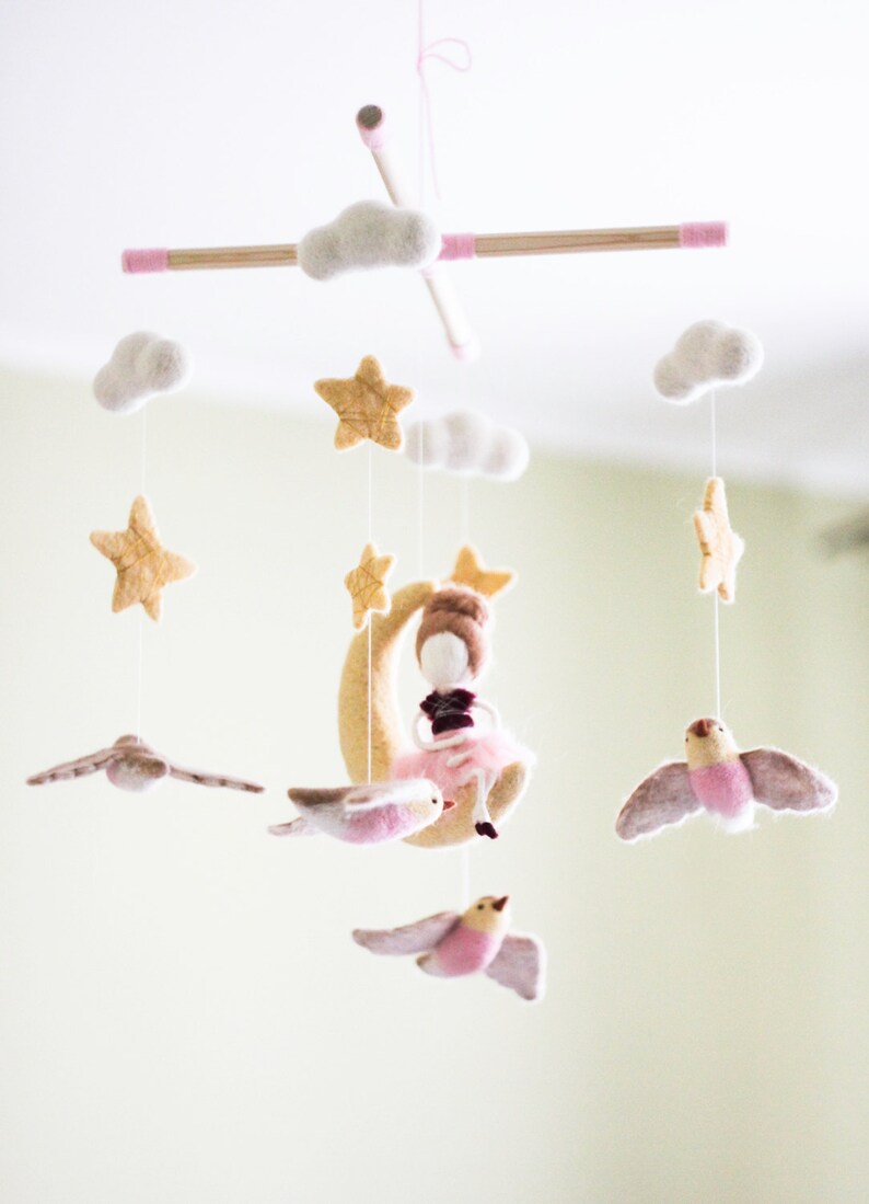 Moon Baby Mobile Needle Felted Fairy Baby Mobile Baby Doll Etsy