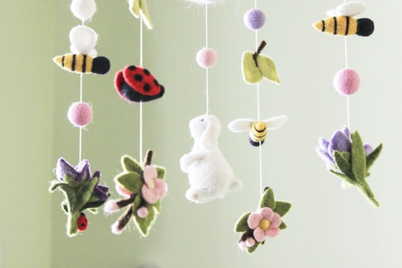 Flower Garden Baby Mobile Bunny And Bird Crib Mobile Ladybug Etsy