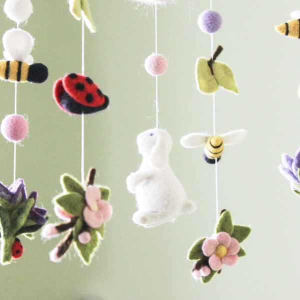 Flower Garden Baby Mobile: Bunny, Bees, Ladybugs, Floral Crib Mobile For Girl