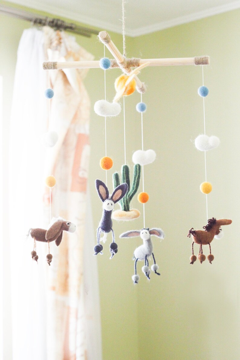 Needle Felted Baby Mobile Donkey Baby mobile Western Baby Etsy