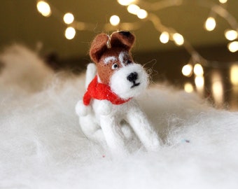 Needle Felted Dog, Wire Fox Terrier, Felt Dog Ornament, Custom Dog Ornament, Dog Christmas Ornament