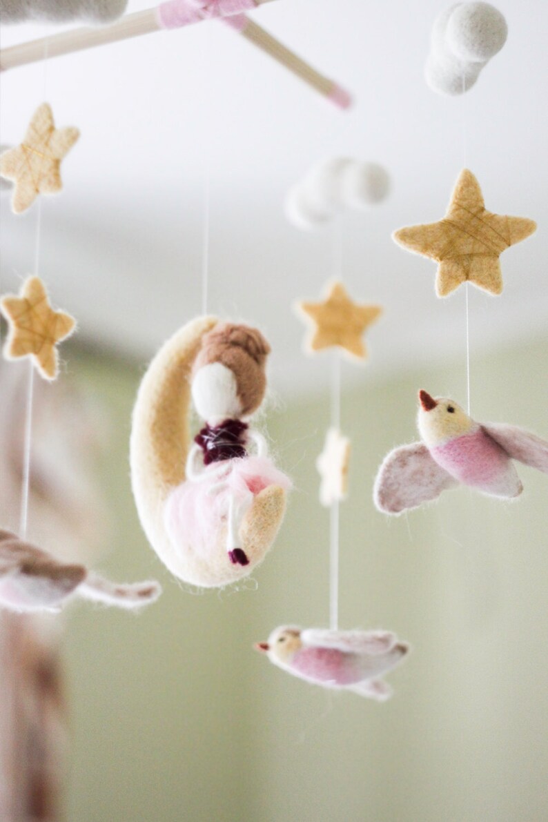 Moon Baby Mobile Needle Felted Fairy Baby Mobile Baby Doll Etsy