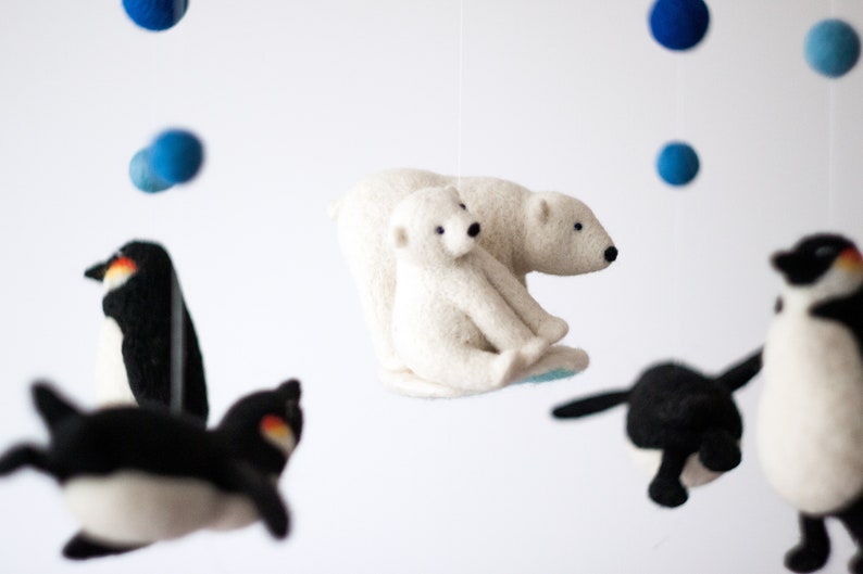 Penguin mobile, Bear Mobile, Baby Mobile, Nordic Nursery Decor, Winter Baby Shower Gift, Black And White Baby Mobile image 6