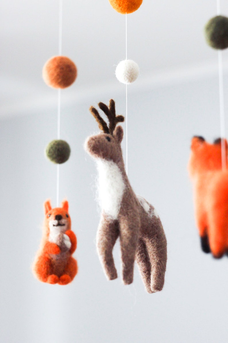 Needle Felted Fox Baby Mobile Woodland Animals Mobile Baby Crib Mobile Cot Mobile Bebe Woodland Nursery Decor Baby Shower Gift image 6