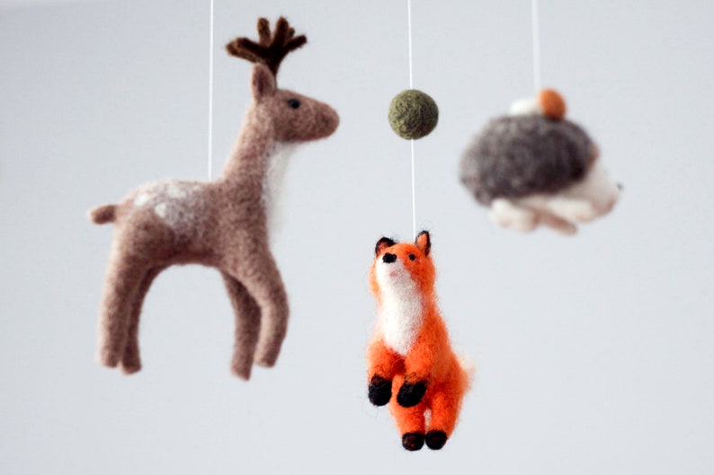 Needle Felted Fox Baby Mobile Woodland Animals Mobile Baby Crib Mobile Cot Mobile Bebe Woodland Nursery Decor Baby Shower Gift image 7