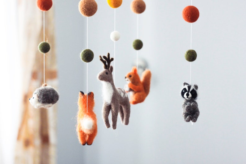 Needle Felted Fox Baby Mobile Woodland Animals Mobile Baby Crib Mobile Cot Mobile Bebe Woodland Nursery Decor Baby Shower Gift image 9