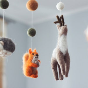 Needle Felted Fox Baby Mobile Woodland Animals Mobile Baby Crib Mobile Cot Mobile Bebe Woodland Nursery Decor Baby Shower Gift image 3