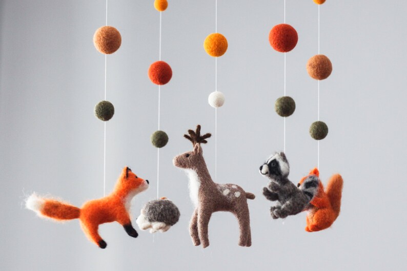 Needle Felted Fox Baby Mobile Woodland Animals Mobile Baby Crib Mobile Cot Mobile Bebe Woodland Nursery Decor Baby Shower Gift image 8